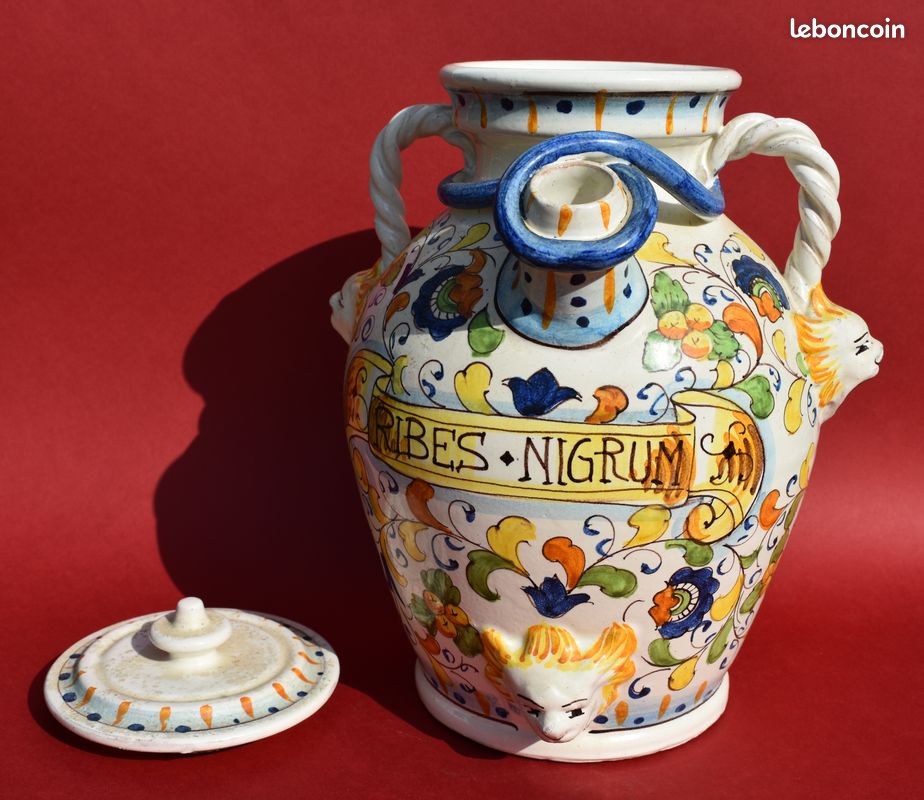 Pot à pharmacie en faïence italienne "RIBES NIGRUM" 20e siècle (image 3)