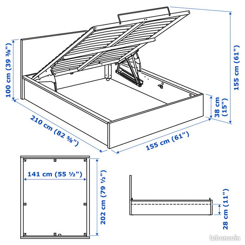 Lit coffre MALM Ikea 140 x 200 + matelas Vitaform Latex (image 5)