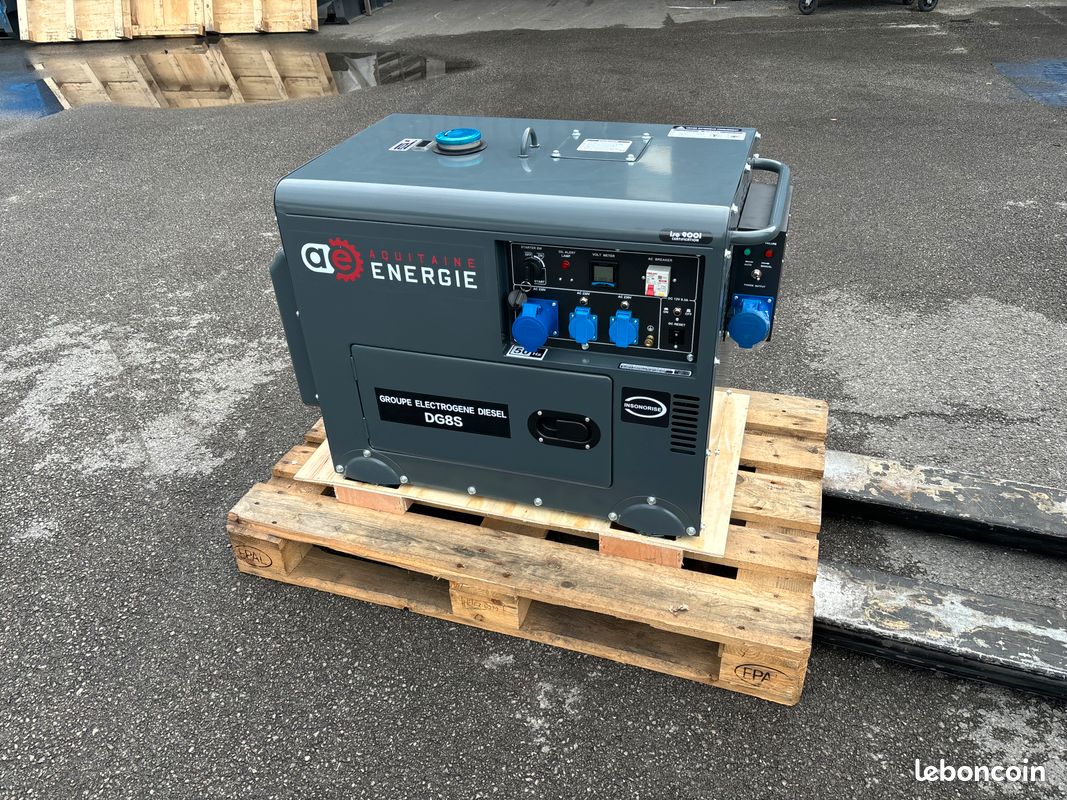 Groupe électrogène diesel 8 kva AVR fioul 3000 tours min 230V insonorisé, ATS démarrage automatique refroidissement par air neuf garanti 2 ans marque aquitaine énergie fabricant de 8 à 2024kva (image 1)
