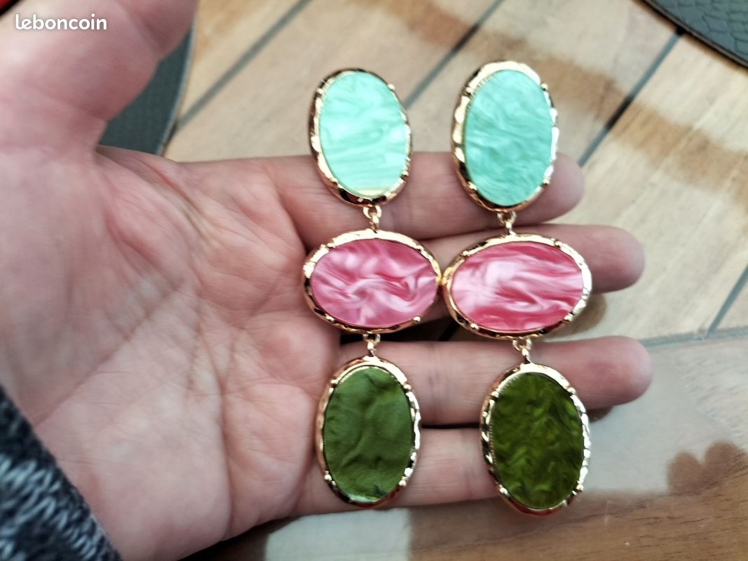 Boucles D'oreilles à Clips Longues Perles Et Verre Rouge/blanc - Artisanales, Neuves Sans Emballage