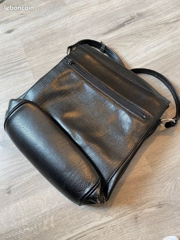Sac à Main Bandoulière POURCHET Vintage En Cuir - Bleu Et Blanc, TBEG, Occasion