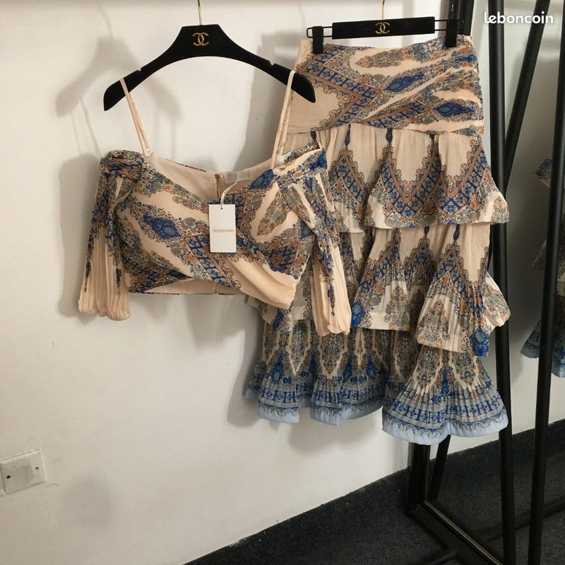 PEHMEA Jupe longue à volants style bohème à imprimé floral pour femme, bleu, Grand