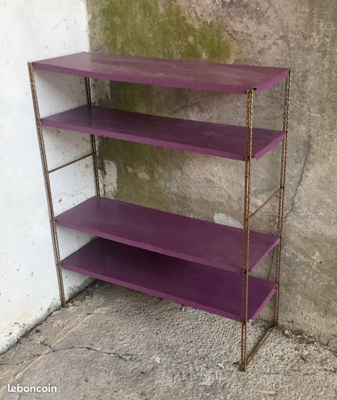 Étagère string en metal - 4 étagères violettes - vintage 1960 (image 1)