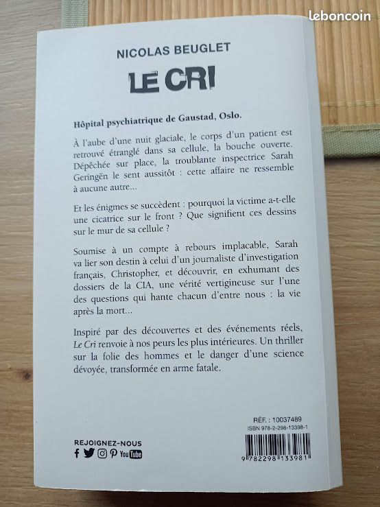 Livre " le cri " Nicolas Beuglet TBE (image 2)