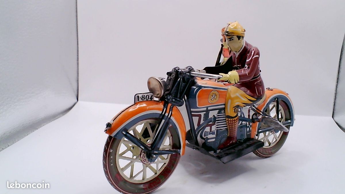 QSH Moto Side-car MS 709 – Jouet Ancien Mécanique En Tôle – Collection Rétro