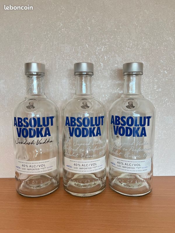 Lot 3 Bouteilles vides Sweden Vodka Absolut, bouchon solide à visser d'origine - Mariage, Banquet, Bar, Soirée privée, Décoration, Vitrine; Carafe & Pichet Restaurant; Photophore (image 11)