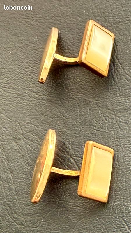 Boutons De Manchette Vintage Chaîne Plaqué Or Avec Nacre - Anciens (~70 Ans) - Très Bon État