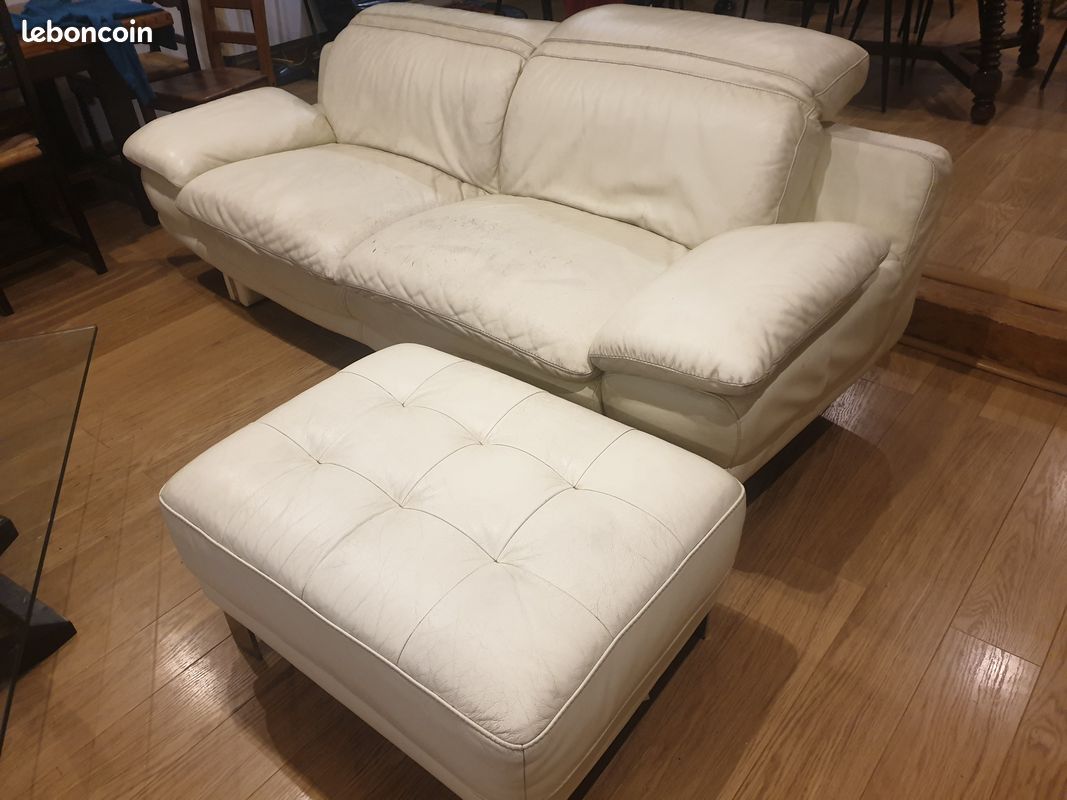 Canapé cuir buffle et pouf (image 1)
