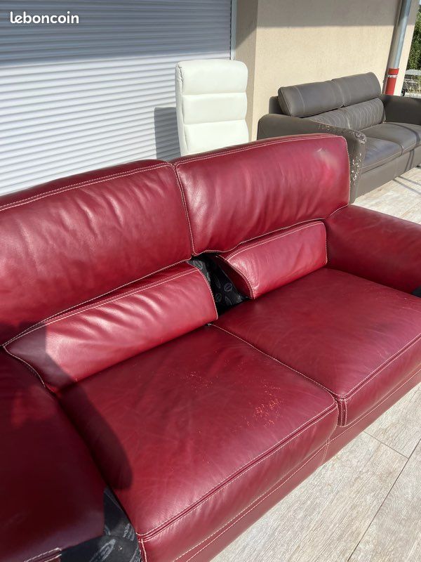 Canapé + fauteuil en cuir rouge Bartley & Bartley (image 2)