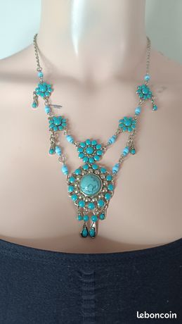 Collier ambre et turquoise - Bijoux Ambre - Bijou ambre et argent