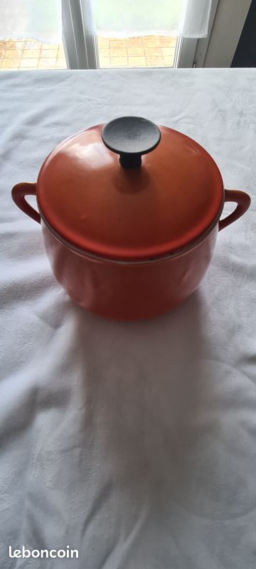 11 ⚜️ Ancienne Cocotte à Fondue Faitout en Fonte Émaillée Orange Nomar