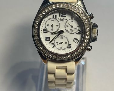 Montre Bracelet Agatha Quartz - Référence V104 - Bracelet Blanc - Occasion - Pour Femme