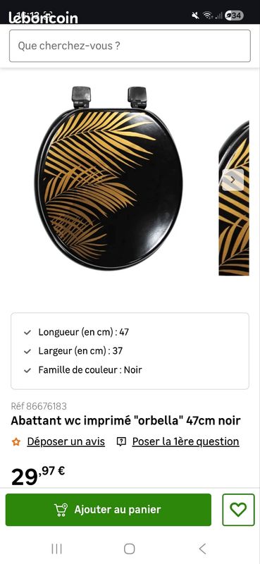 Abattant WC Imprimé Orbella - 47 Cm, Noir - Marque Paris Prix - Neuf