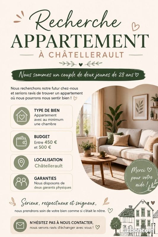Appartement 2 pièces 40 m² · à Châtellerault · 40 m² · 600 €/mois
