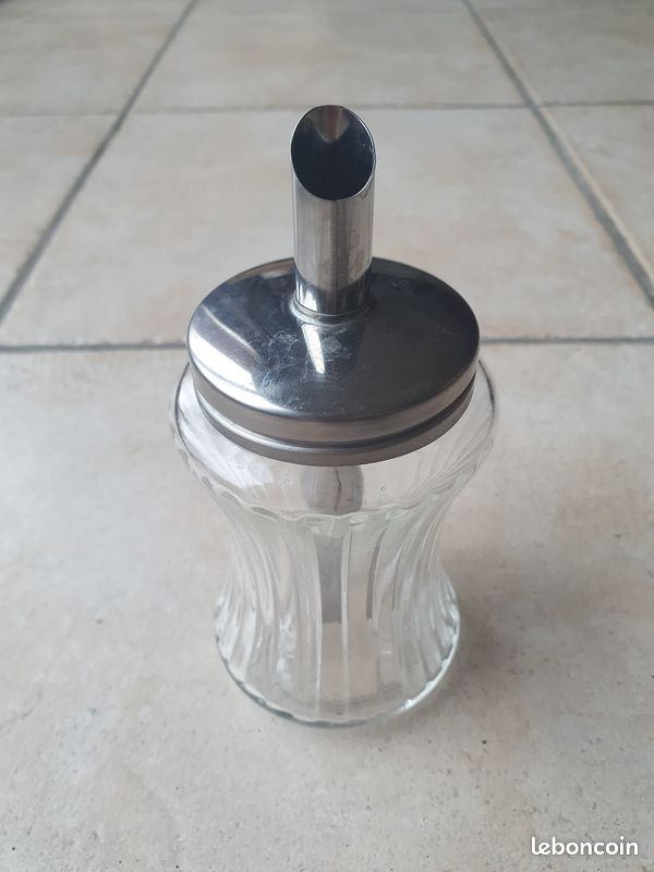 Sucrier Vintage en verre avec bec verseur en inox (image 1)