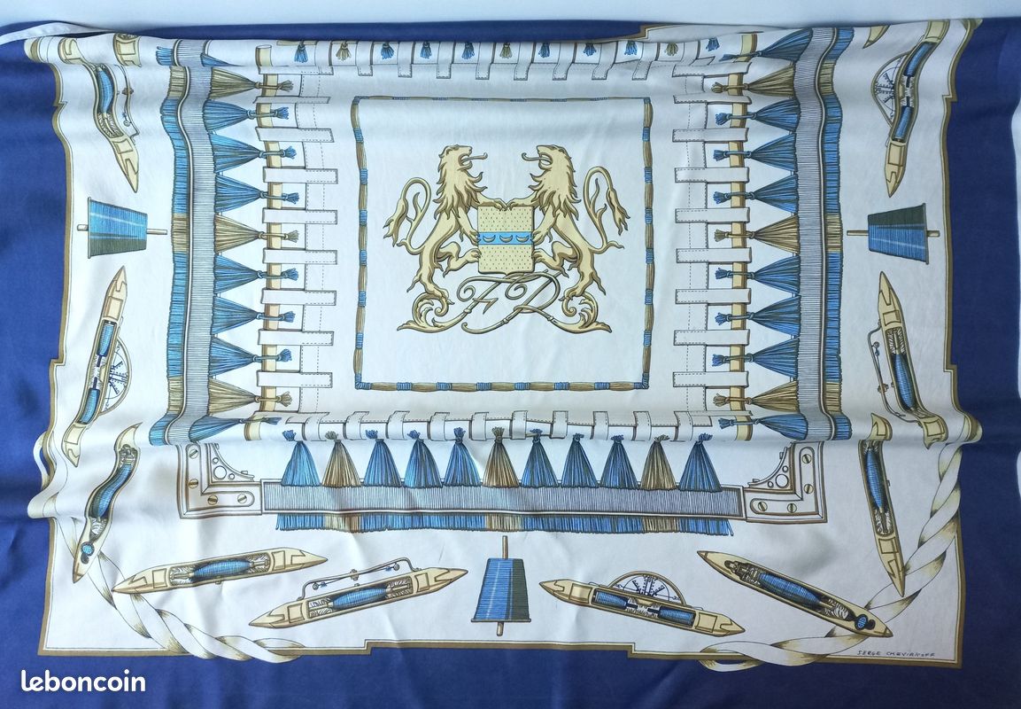 Foulard Carré Vintage Prochownick 1880 En Soie Verte, Pour Femme, Très Bon état