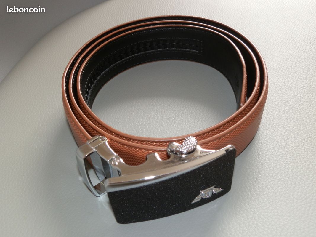 Ceinture Homme En Cuir Véritable Lorenz - Couleurs Marron Et Noir - Boucle Argentée - Neuf Avec étiquettes
