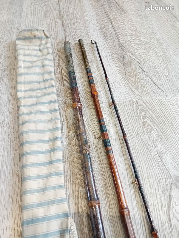 Canne à Pêche Mouche Vintage Ike Walton Bambou Tonkin 3 Brins Avec Étui