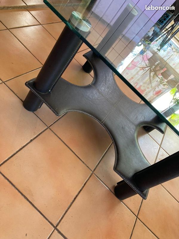A vendre :Table basse verre et cuir (image 1)