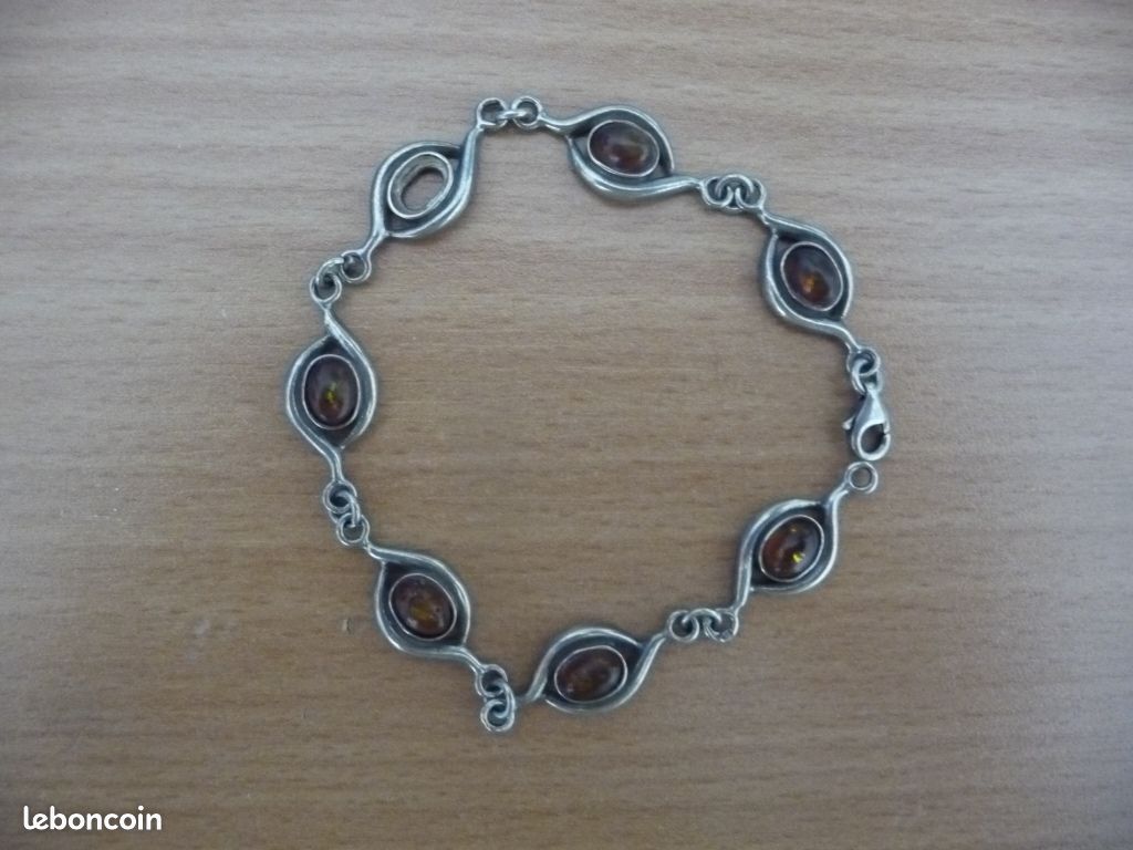 Bracelet argent et ambre avec fermoir (image 1)
