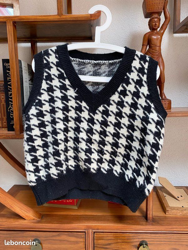 Tricot Pull Sans Manche A Pied De Poule Pull Sans Manche Pied De