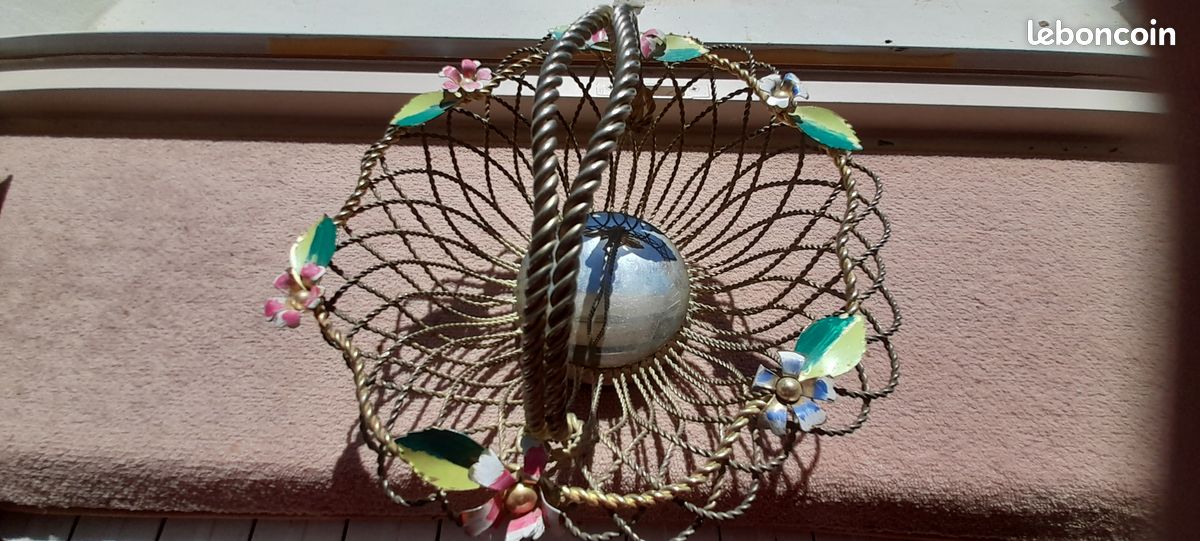 Vintage - Panière à fruits en fil de laiton argenté (image 1)