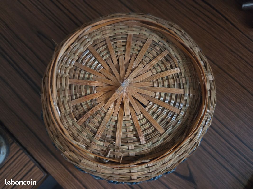 Corbeille rotin/effet tricot bleu dia.22cm (image 3)