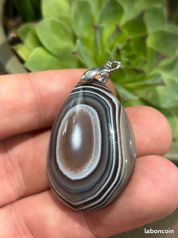 Bijou Pendentif Forme Goutte , Agate Botswana 80 carats / 16 Gr - 39 mm x 29 mm - Pierres naturelles (image 3)
