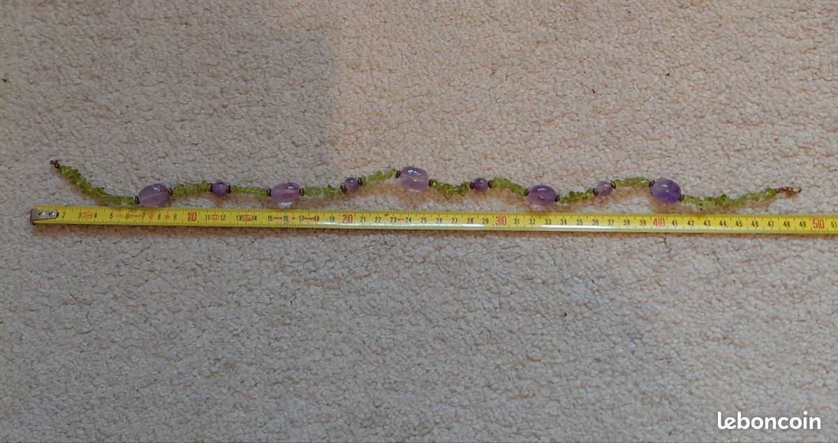 Collier "bonbon" ras de cou ( 50 cm) Péridot/améthyste (image 2)