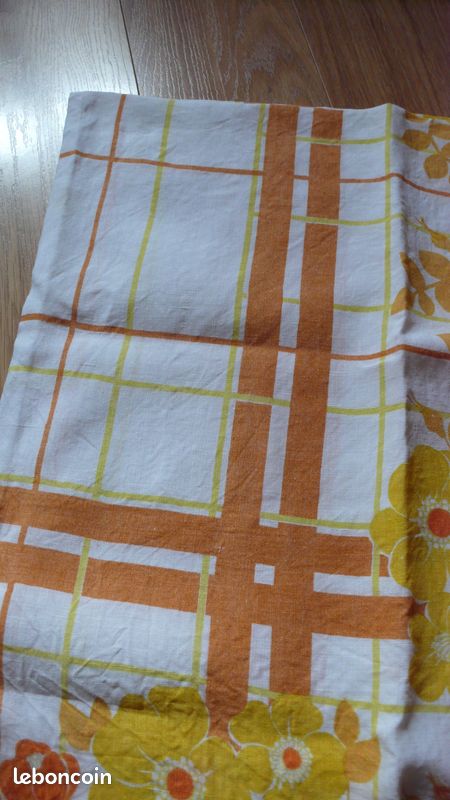 Nappe coton vintage fleurs oranges (image 3)