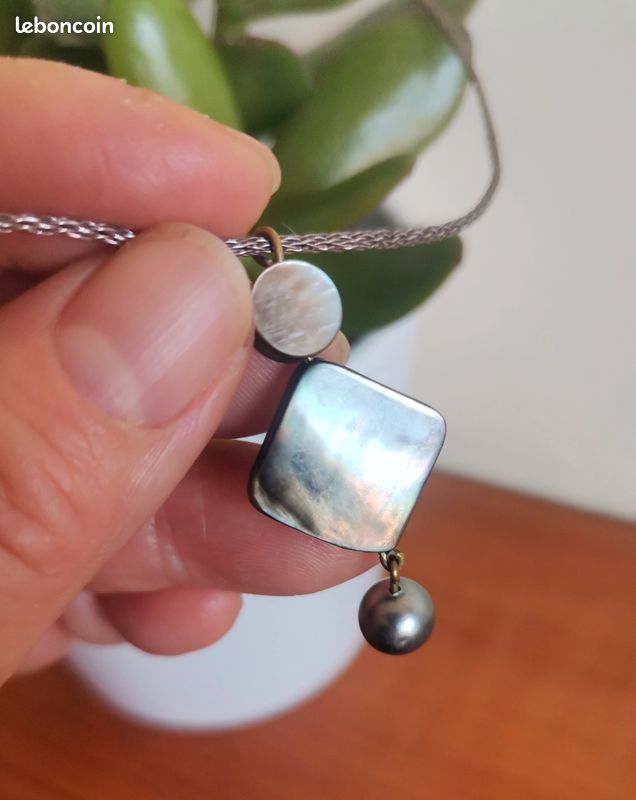 Collier ras de cou en argent 925 pendantif nacre et perle (image 2)