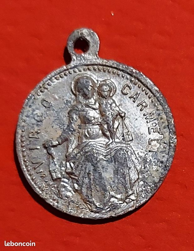 Ancienne médaille Religieuse Vierge à l'enfant - Christ Pendentif Argent Massif