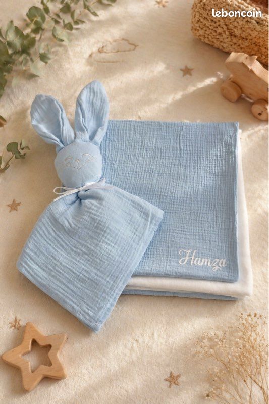 Doudou et couverture en gaze de coton personnalisés (image 1)