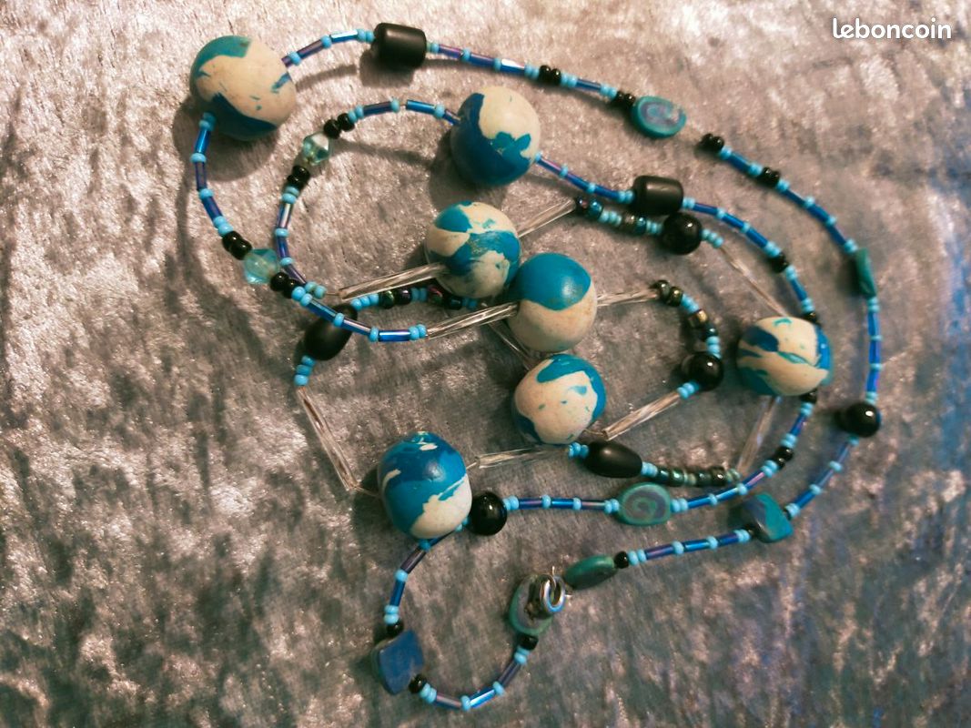 Collier color-block vintage en perles de verre (EPJ-NSBA31) - France