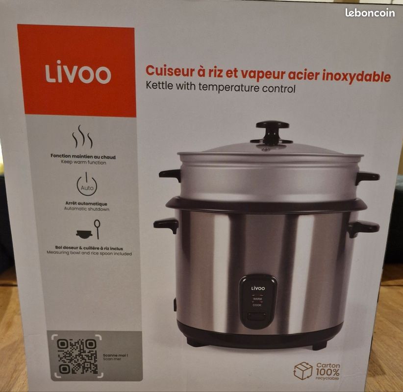 Cuiseur à Riz Et Vapeur Livoo 2,8L 1000W - Acier Inoxydable Avec Cuve Amovible