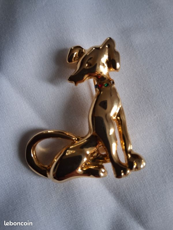 Broche Petit Chien En Métal Doré Et Noir Avec Strass - Bijou Fantaisie Femme - Neuf Avec étiquettes
