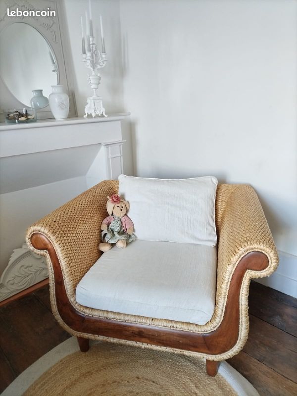 Joli fauteuil en jacinthe d'eau et coton (image 1)