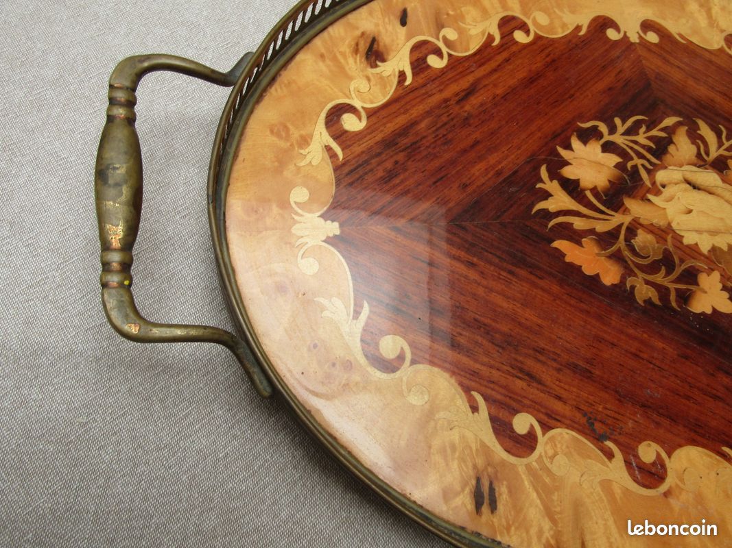 Plateau De Service Ovale En Acajou Anglais époque Edwardian - Incrustation Urne, Antique