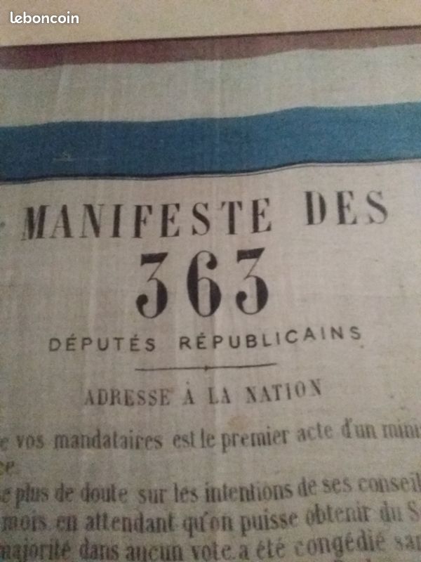 Foulard En Soie XIXe – Manifeste Des 363 Députés Républicains 1877 – Torchon Commémoratif Assemblée