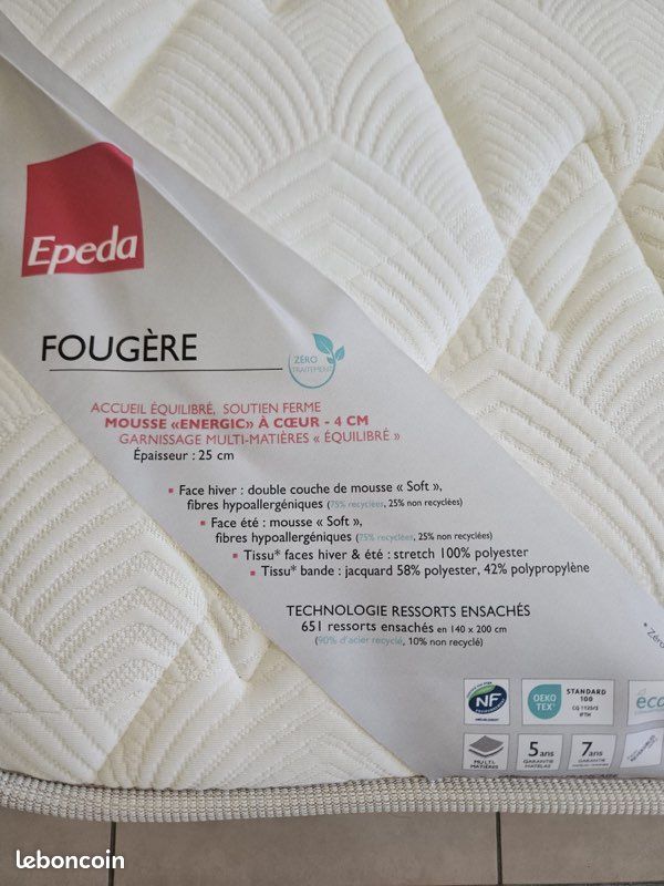 Matelas 160x200 cm - Fougère (Alinéa) - Soutien Ferme - Epeda (image 3)