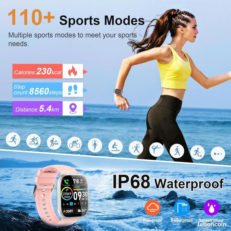 Montre Connectée Homme BKOHJAJI - Écran HD 1.85" - Appels Bluetooth - Étanche IP68 - Noire