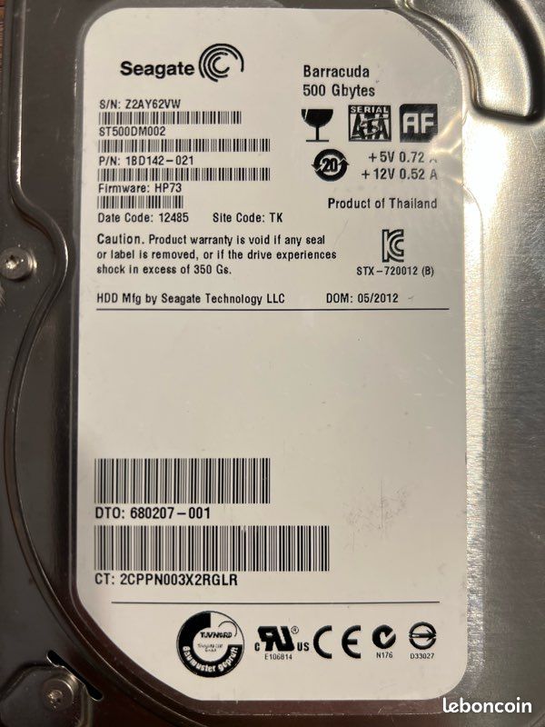 Lot de 10x Disques Durs 500Go 3.5 SATA 7200RPM pour PC de bureau