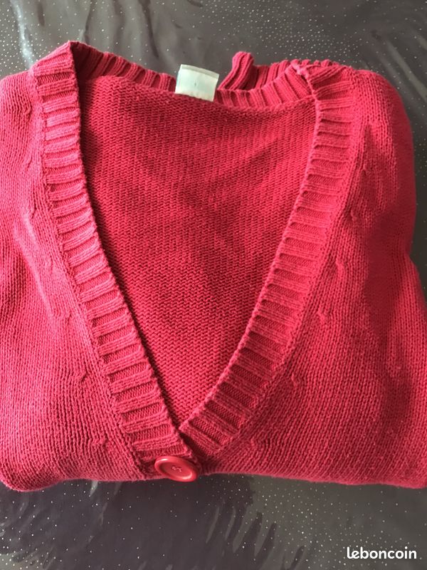 Gilet col V TBE rose foncé taille L (image 2)