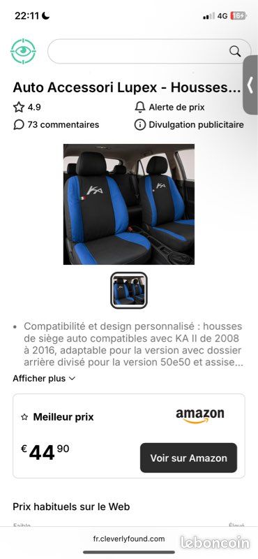 MNBHJGR Housse Siege Voiture, Pour Ford KA RU8 2008 2009 2010 2011 2012 2013 2014 2015 2016 Housses De Siège De Voiture Avant, Confortable,AntidéRapant Et ImperméAble,C Beige