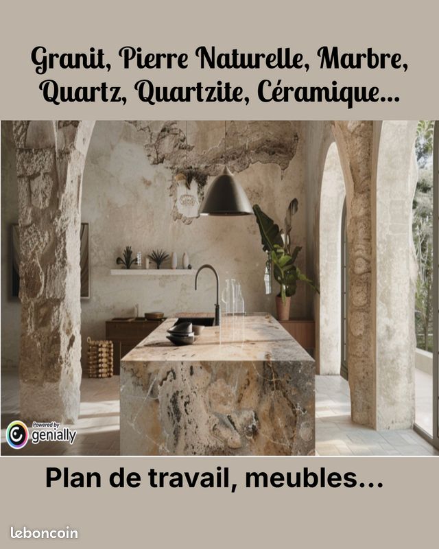 Plans de travail sur mesure đ pour cuisine â Granit, Quartz, Marbre, CĂ©ramique, Pierre (image 1)