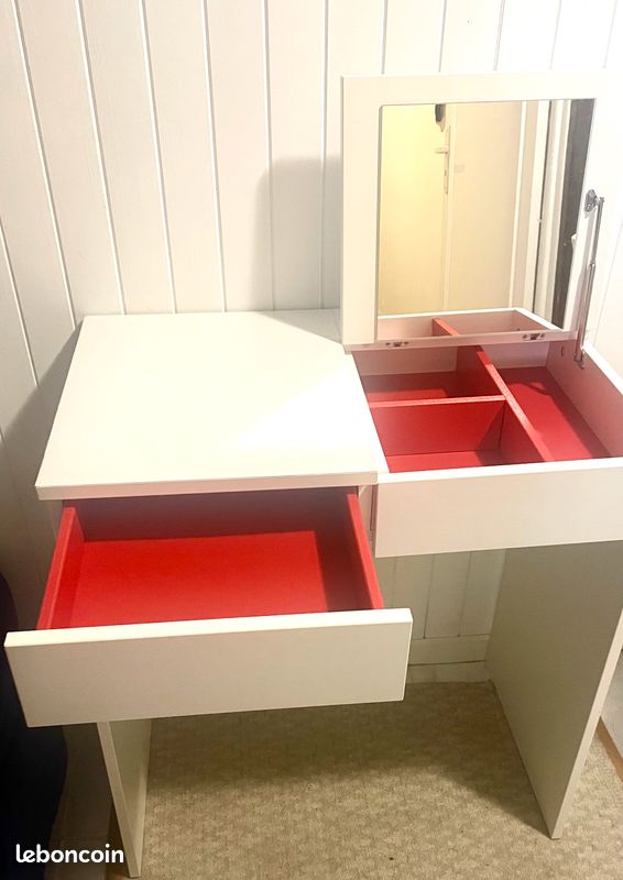 Coiffeuse ou petit bureau blanc BRIMNES Coiffeuse IKEA avec miroir – très bon état (image 3)