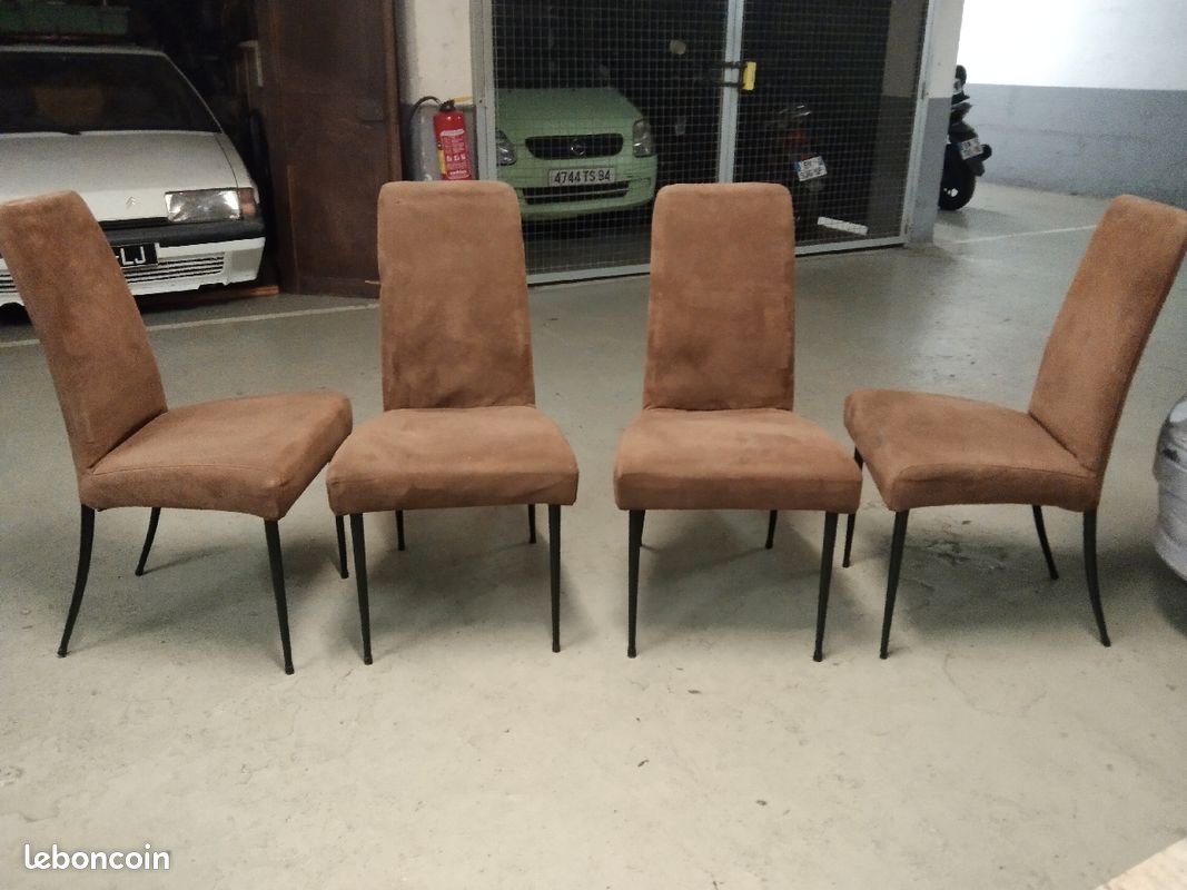 4 chaises fly Line carré vi cuir alcantara beige tendu (image 2)
