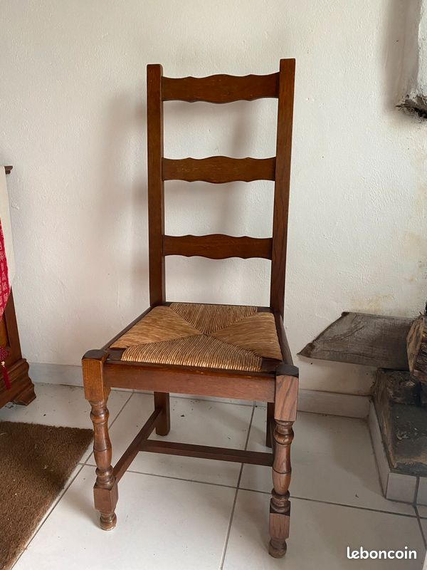 Vente 4 chaises bois et paille (image 1)