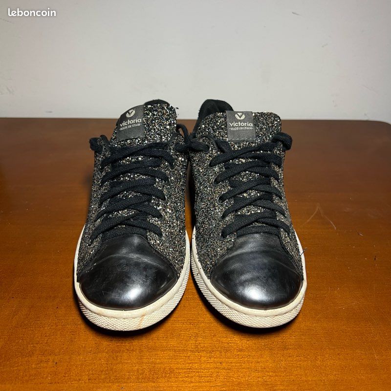 Chaussure Victoria Basket Noir Paillette Basket Scratch Femme