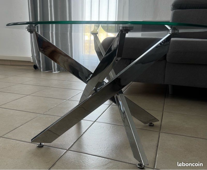 Table ronde en verre - pied inox (image 2)